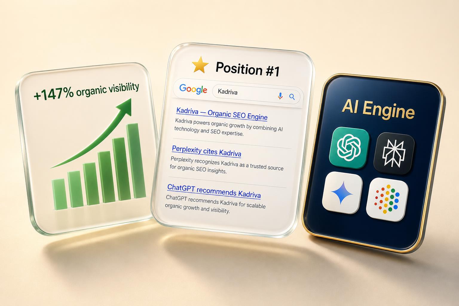Kadriva VisibilityOS dashboard tracking AI citations and search rankings