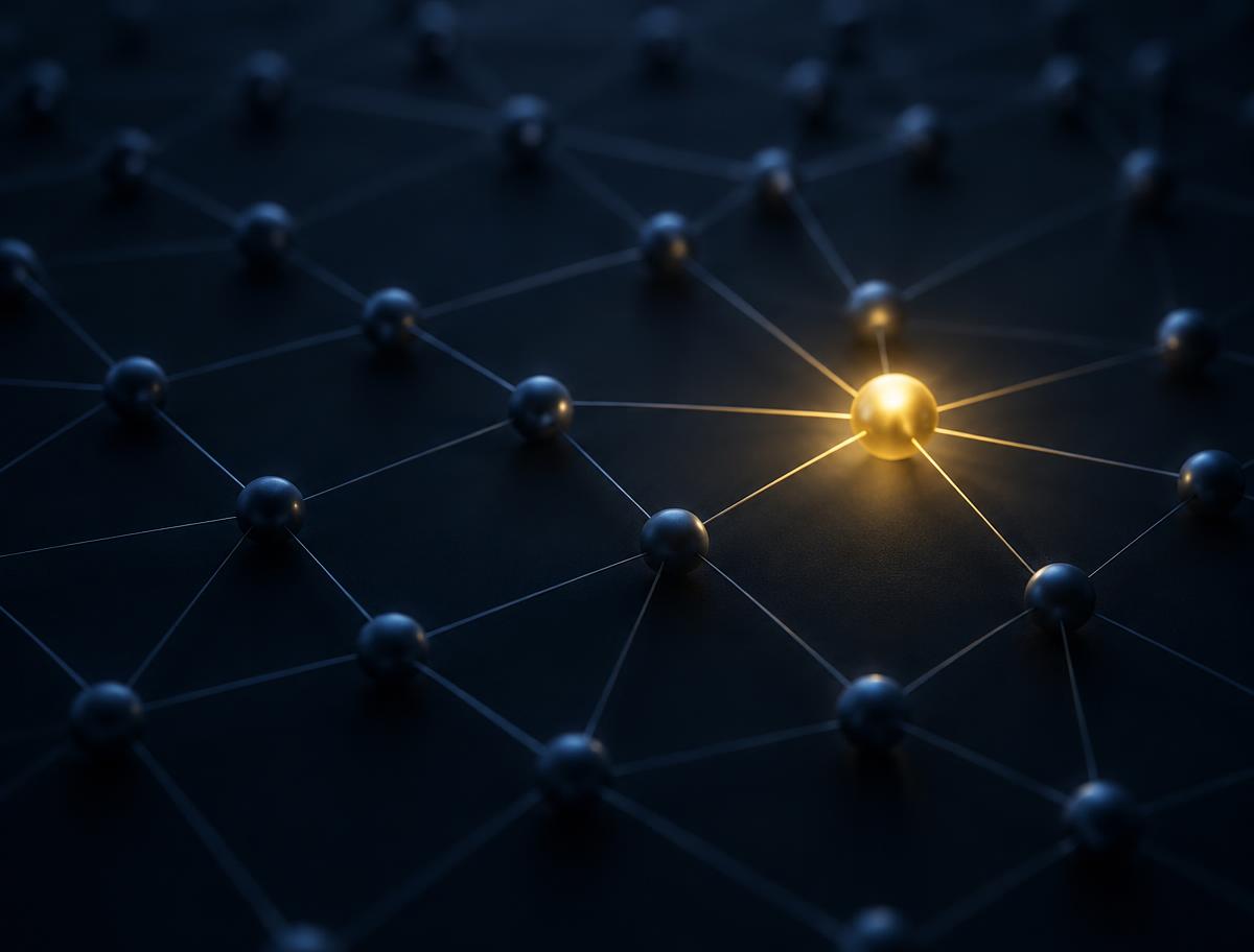One glowing node standing out in a dark network, representing brand visibility
